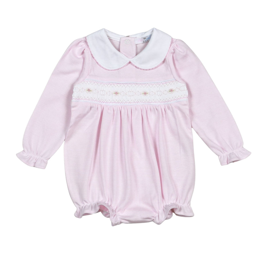 Baby Loren Sally Pink Stripes Smocked L/S Bubble