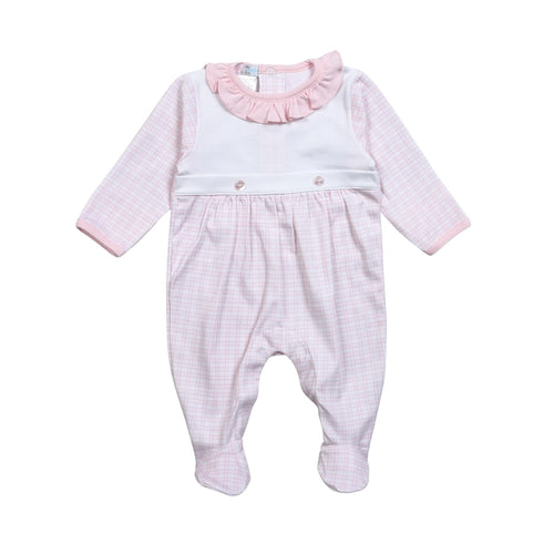 Baby Loren Pink Plaid Footie w/ Ruffle Collar