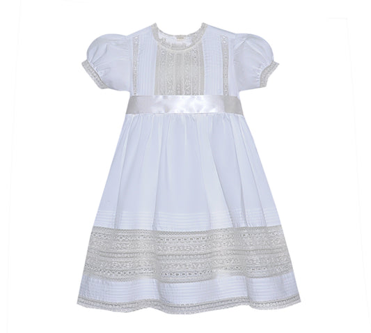P & R Rosary White Dress W/ Ecru Lace and Sash