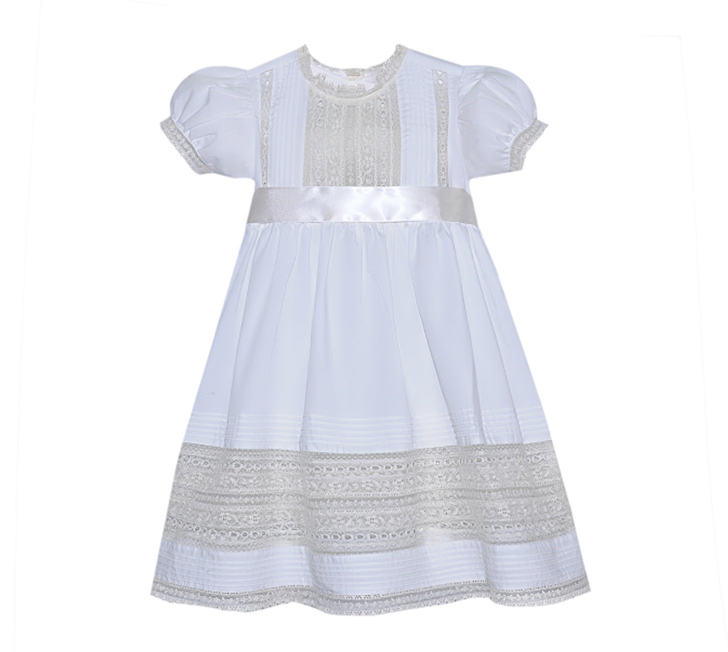 P & R Rosary White Dress W/ Ecru Lace and Sash