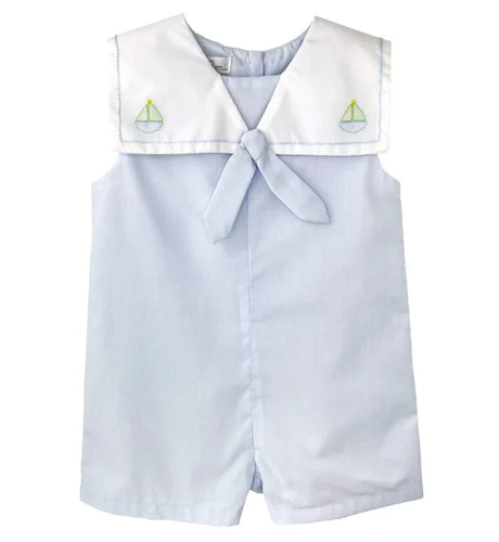 Petit Ami Sailboat Shadow Embroidered Sunsuit-Blue/White