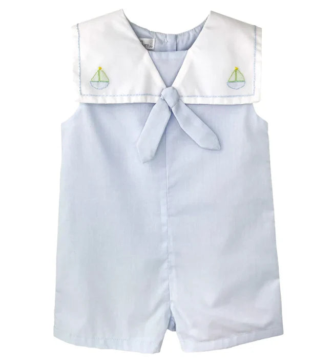 Petit Ami Sailboat Shadow Embroidered Sunsuit-Blue/White