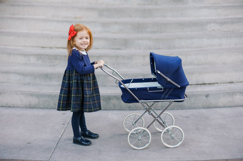 Mi Lucero Ruffle Collar Navy Plaid Dress
