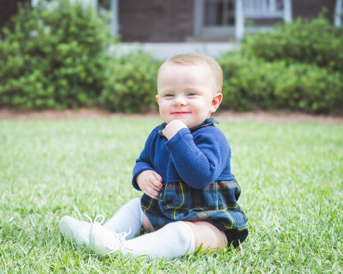 Mi Lucero Navy Plaid Collar Bubble