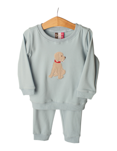 Banana Split Puppy Applique Boys Jogger Set - blue