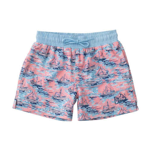 Prodoh Shrimp Boat Swim Trunks-Coral/Blue