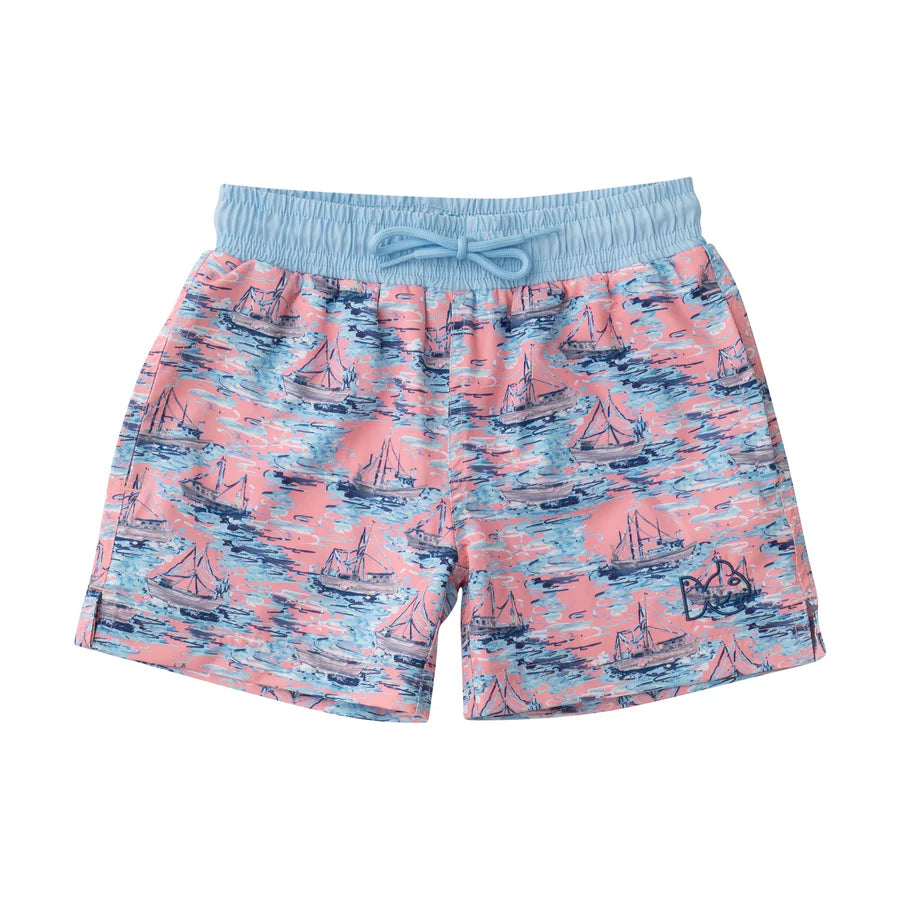 Prodoh Shrimp Boat Swim Trunks-Coral/Blue