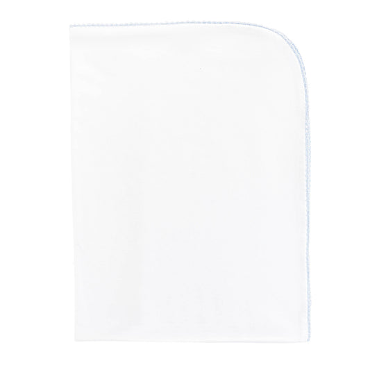 BCC White Receiving Blanket/Blue Crochet Trim
