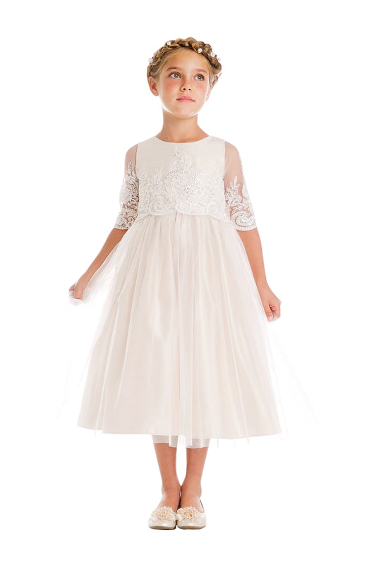 Sweet Kids Sequin Detail Scalloped Lace w/ Satin & Tuelle