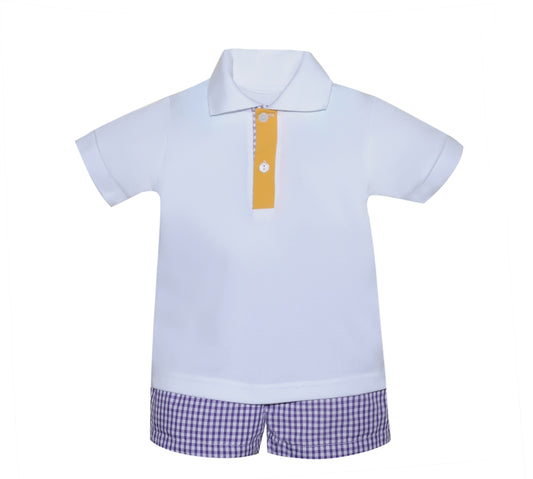 Southern Saturday White Polo w/ Purple/Gold Shorts