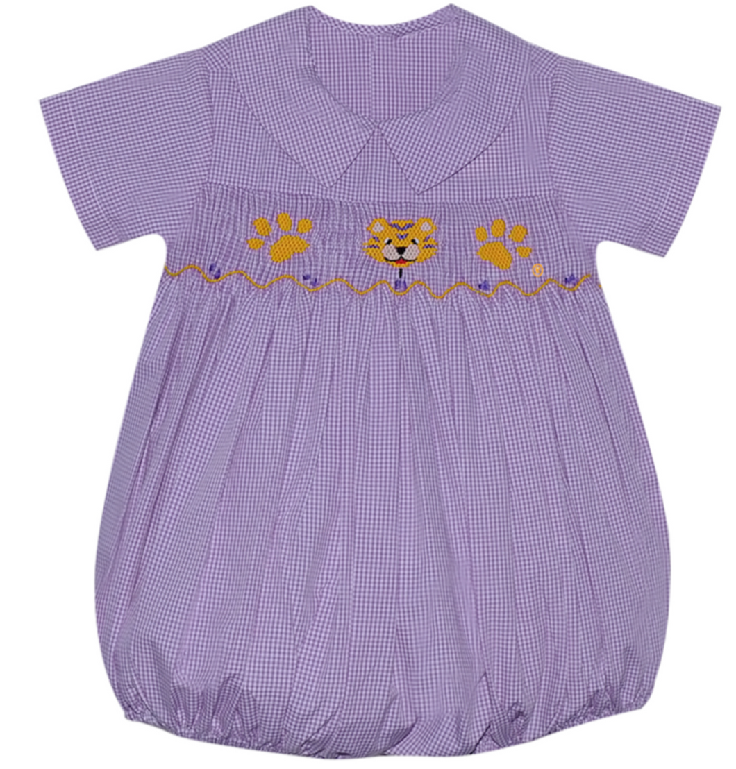 Southern Saturday Tiger Paw Smocked Boys Bubble
