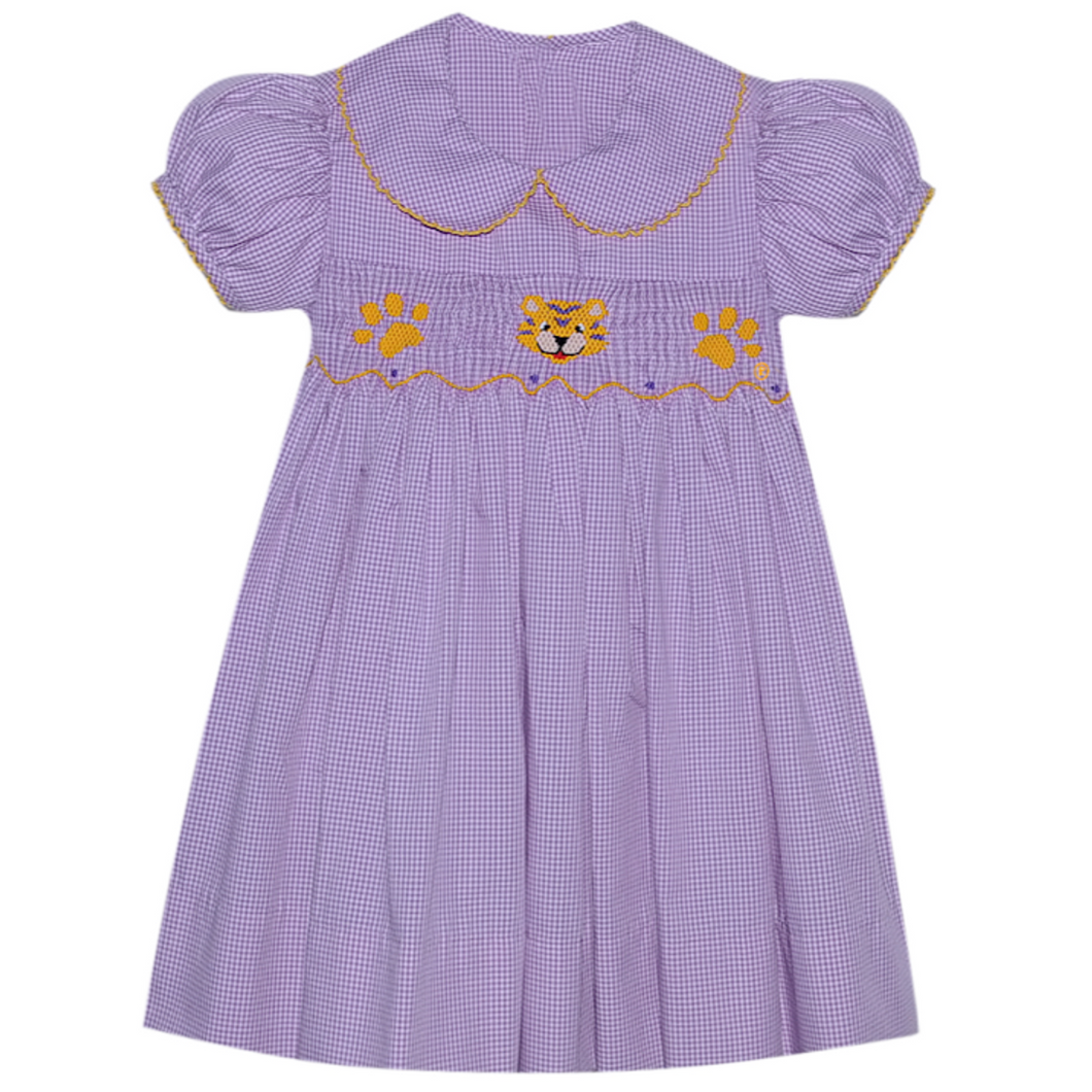 Southern Saturday Tiger Paw Smocked Peterpan Collared Dress
