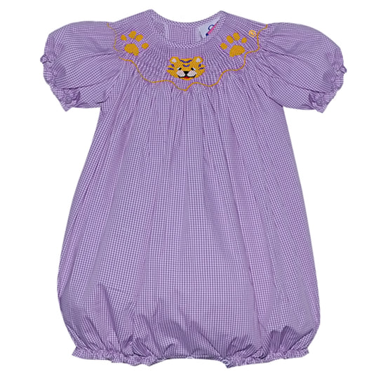 Southern Saturday Tiger Paw Smocked Girl Bubble