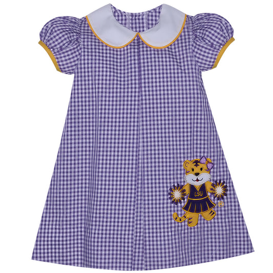 Southern Saturday Purple/Gold Gingham Tiger Dress
