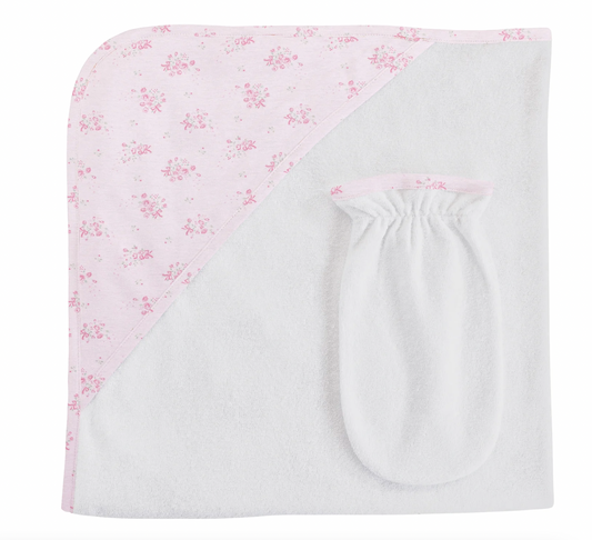 BCC Tiny Bunch of Roses Printed Hooded Towel & Mitt