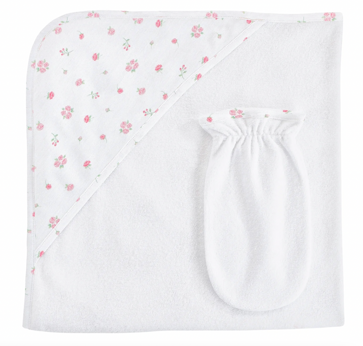 BCC Tiny Rosebud Printed Hooded Towl w/ Mitt