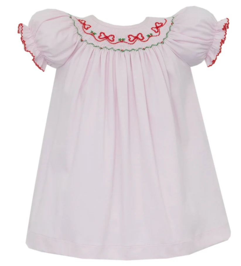 Pink Knit Bishop Dress w/ Smocked Bows