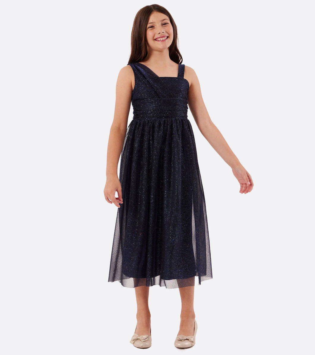 Bonnie Jean Navy Shimmer Tea Length Dress