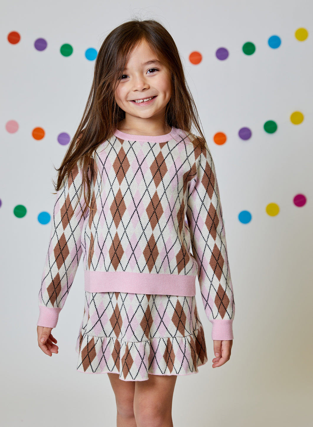 Design History Pink/Brown Argyle Skirt Set