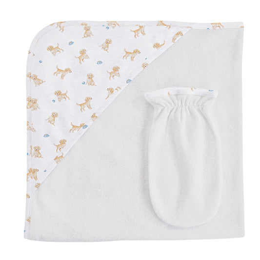 BCC Tiny Puppies Printed Hooded Towel & Mitt