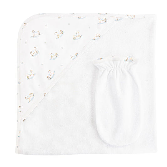 BCC Tiny Rocking Horse Printed Hooded Towel & Mitt