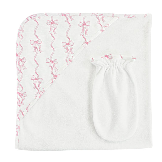 BCC Coquette Bows Hooded Towel and Mitt Set