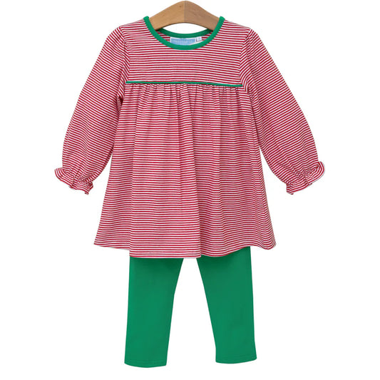 Trotter Street Ellie Pant Set-Red Stripe/Green