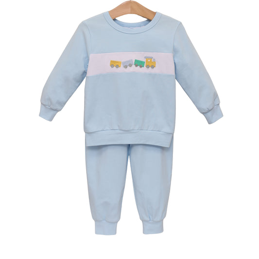 Trotter Street Train Jogger Set-Blue