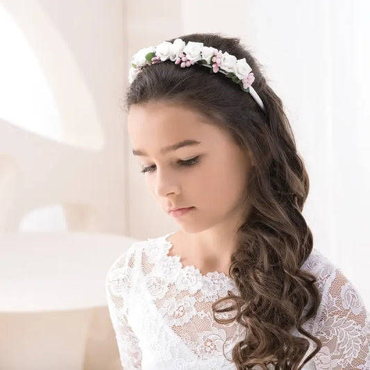 BajaBella Headband w/ White Roses & Pink Accents