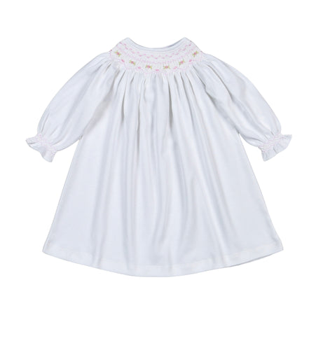 Baby Loren Sally Smocked Bishop Dress-White/Pink