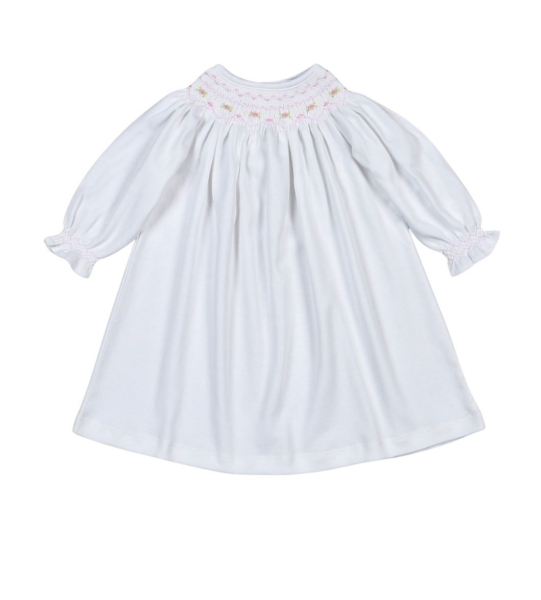 Baby Loren Sally Smocked Bishop Dress-White/Pink