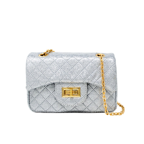 Classic Quilted Sparkle Mini Bag-Silver