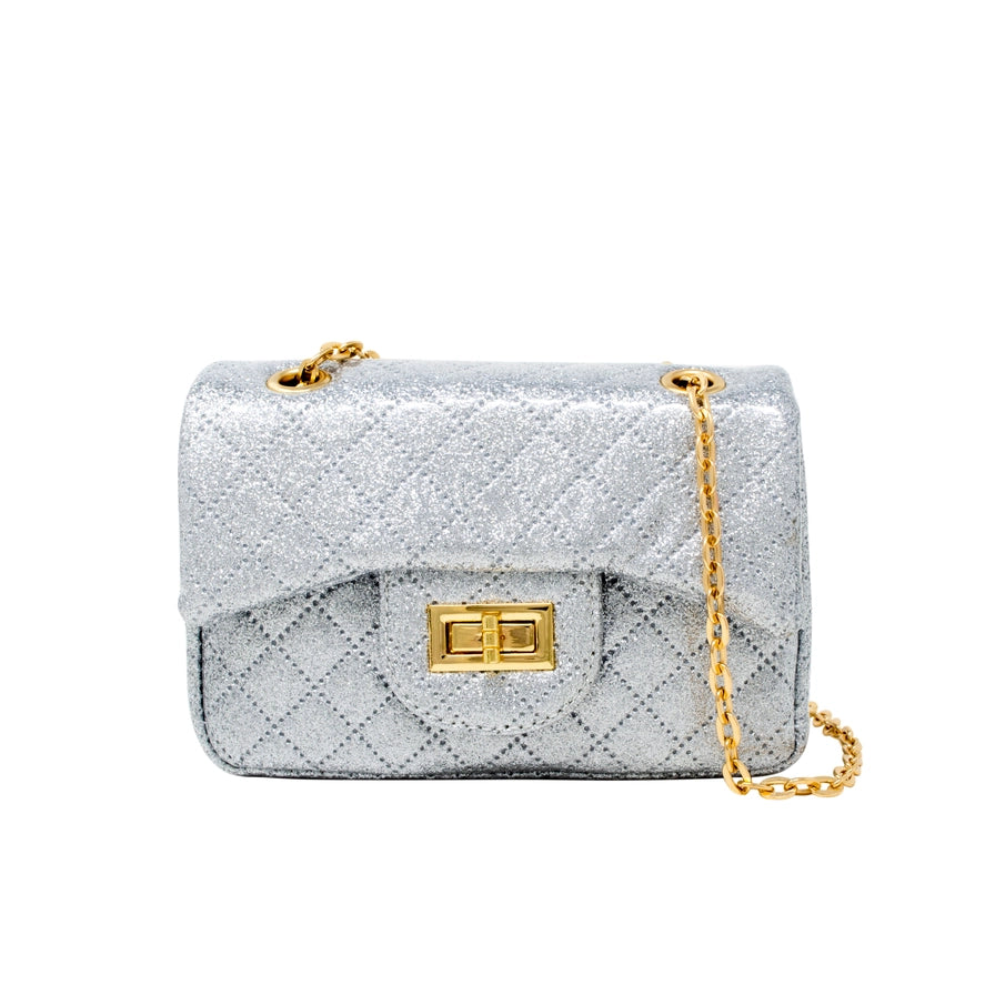 Classic Quilted Sparkle Mini Bag-Silver