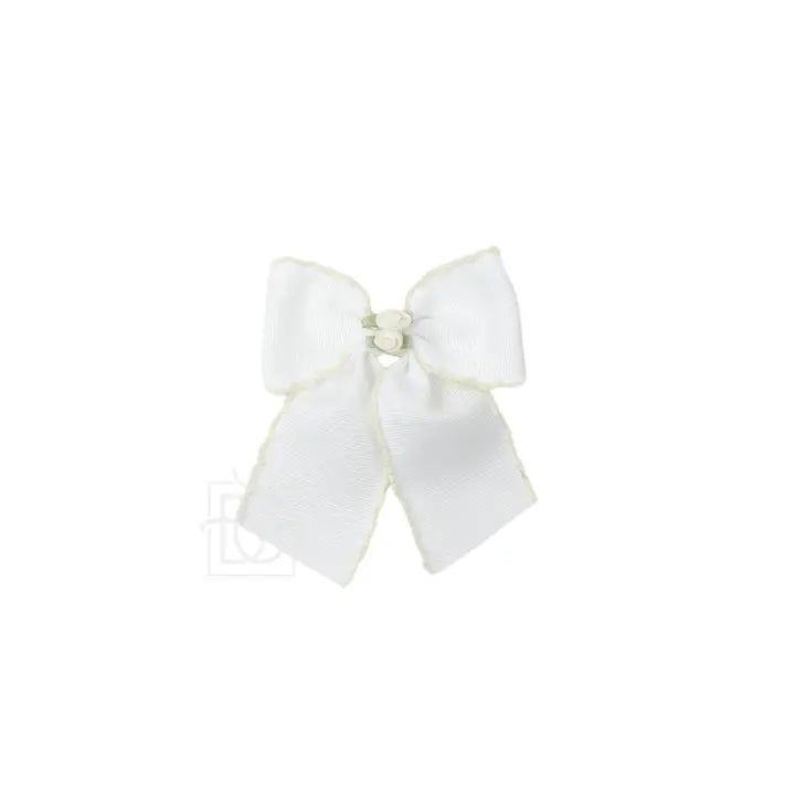 BC 3.5" Flower Embellished Crochet Edge Bow-White/Cream