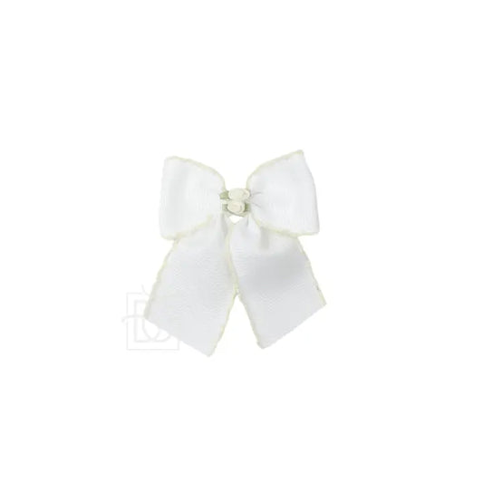 BC 3.5" Flower Embellished Crochet Edge Bow-White/Cream
