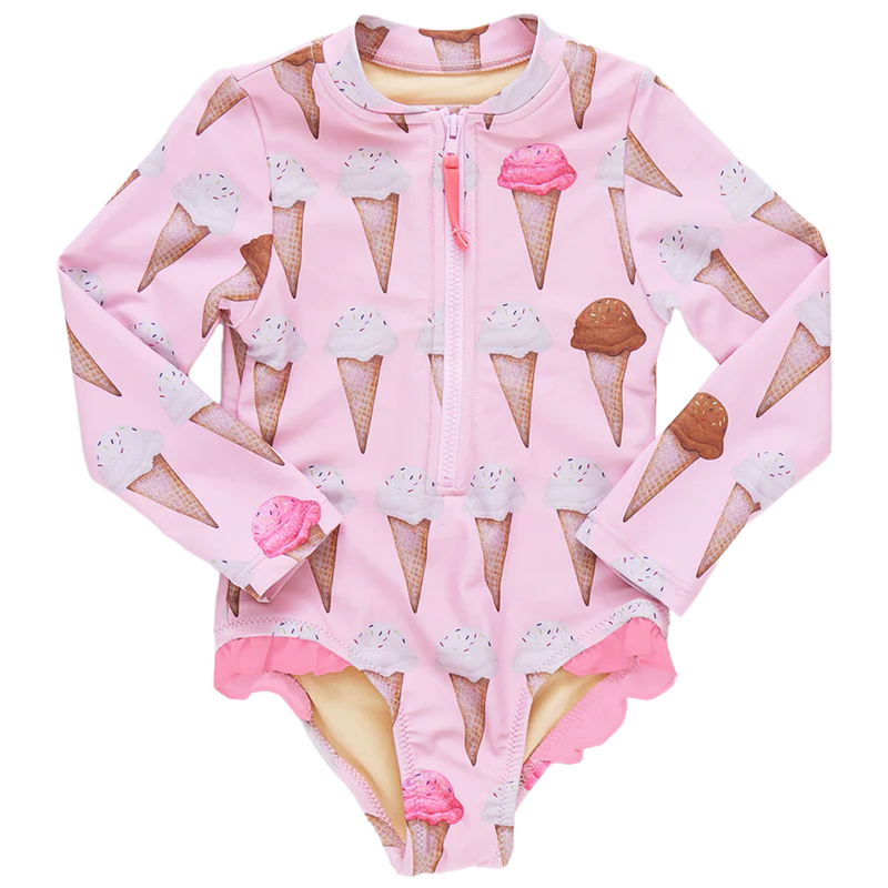 Pink Chicken Neapolitan Cones Rashguard Swimsuit