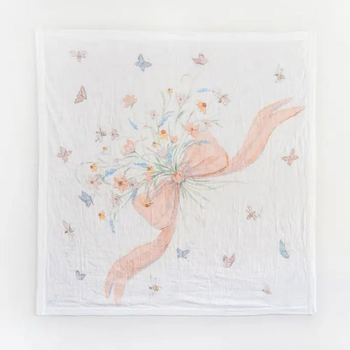 Butterflies & Bows Organic Muslin Blanket