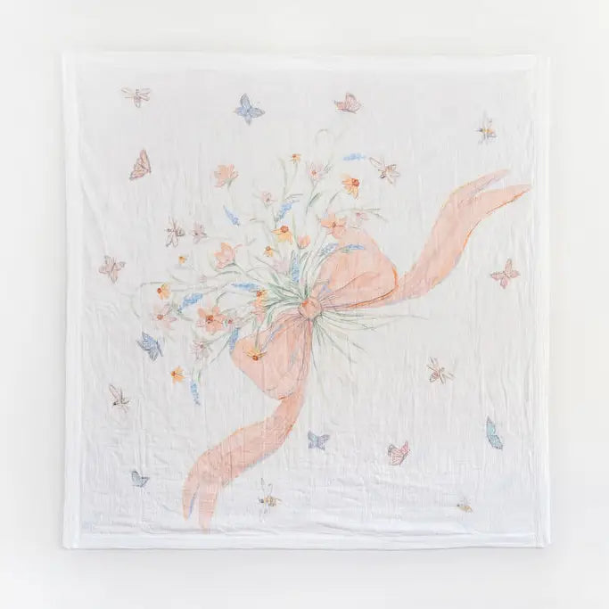 Butterflies & Bows Organic Muslin Blanket