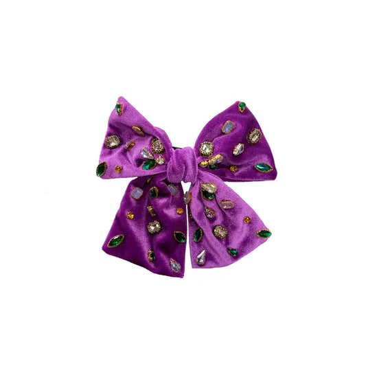 Jeweled Velvet Bow-Purple