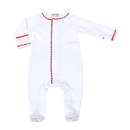 MB White Footie w/ Red Crochet Trim