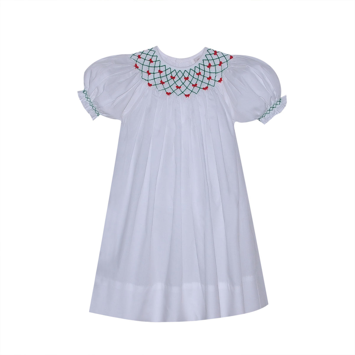 RN Beatrice White Bishop-Red/Green Smocking