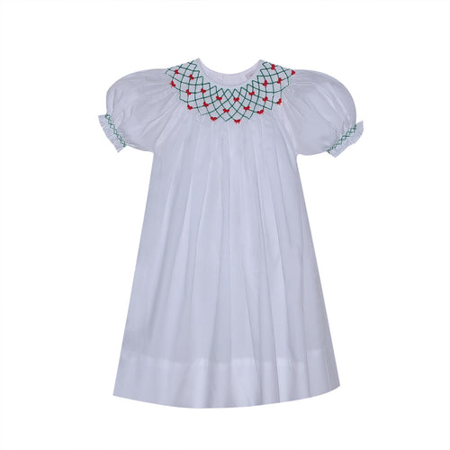 RN Beatrice White Bishop-Red/Green Smocking