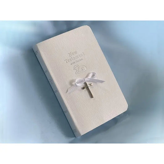 Baby Bible w/ Silver Cross & Crystal-White