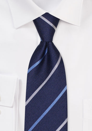 Blue Striped Linen & Silk Tie