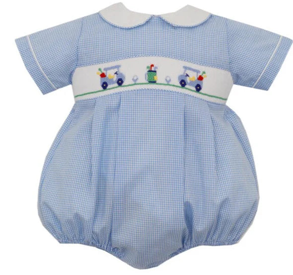 Petit Bebe Golf Smocked Bubble-Blue Check