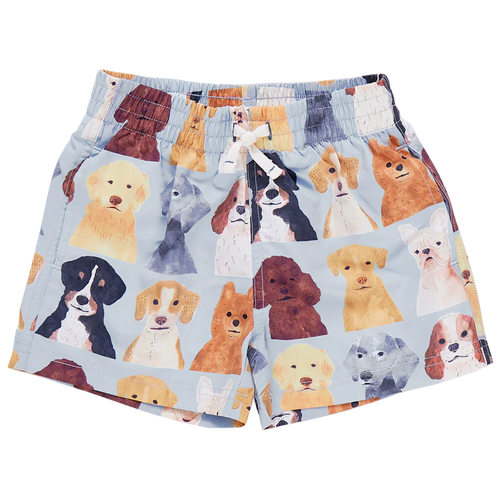 Blue Rooster Watercolor Dogs Swim Trunks