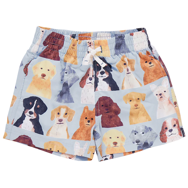 Blue Rooster Watercolor Dogs Swim Trunks