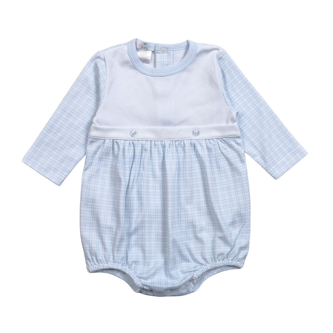 Baby Loren Blue Plaid L/S Pima Bubble