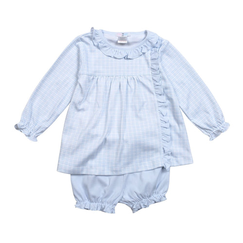 Baby Loren Blue Plaid L/S Girls Bloomer Set