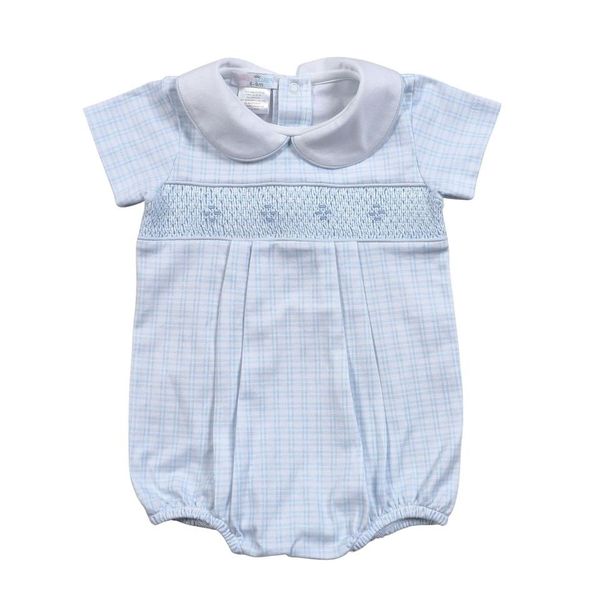 Baby Loren Blue Plaid Pima Smocked Bubble